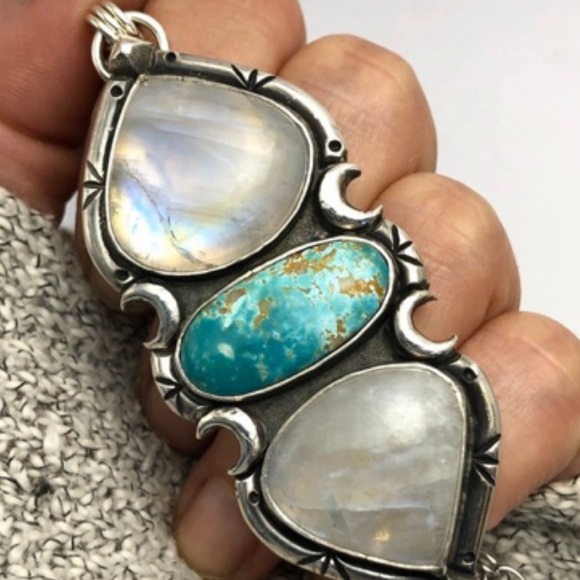 Pacific Crest Silver moonstone and turquoise sterling silver pendant - Picture 11 of 13